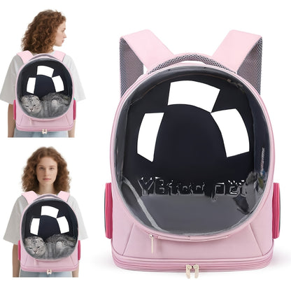 Pet Backpack for Cats, Featuring a Transparent Space Capsule Design, Safety Hook, And Breathable Material. Ideal for Small Dogs And for cats, Perfect for Travel, Hiking, Walking, And Camping. A Must-Have Accessory for Cat Own