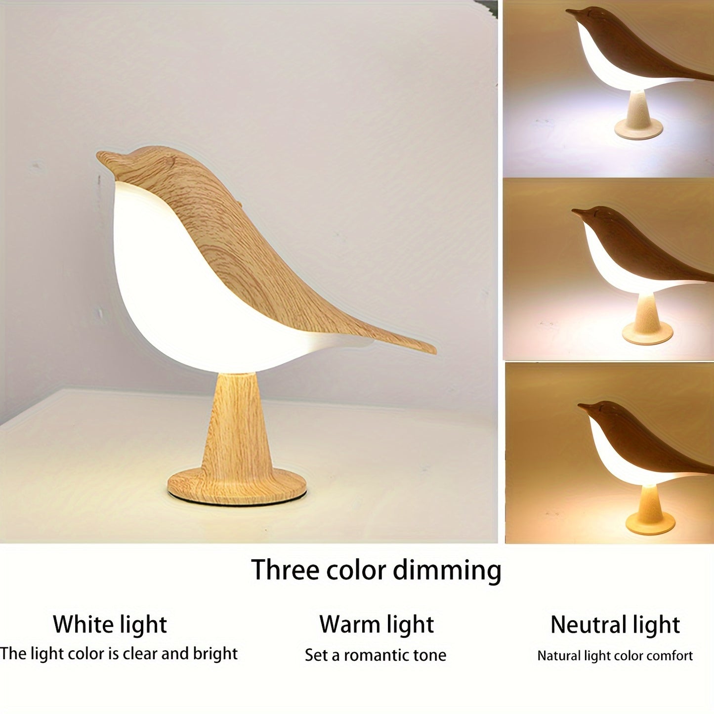 A Charming Little Bird LED Bedside Lamp with Three Adjustable Settings, an Artistic Night Light That Is Rechargeable And Touch-Controlled, a Magpie Bird Night Light in Maple Leaf Color, Perfect As a Holiday Gift