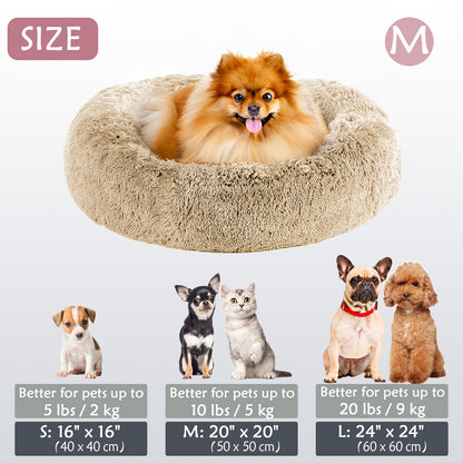 Calming Dog & Cat Bed, Donut Cuddler Warming Cozy Soft Round Bed, Fluffy Faux Fur Plush Cushion Bed For Small Medium And Large Dogs And Cats (16"/20"/24"/28"/31"/39") Christmas Gift