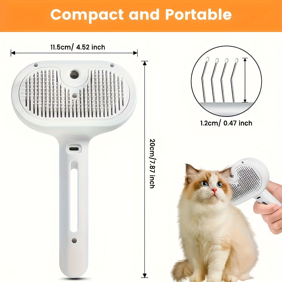 3-In-1 Cat Steam Brush, Equipped with Steam And Release Buttons, Suitable for Removing And Shedding Indoor Pet Dog Hair