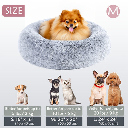 Calming Dog & Cat Bed, Donut Cuddler Warming Cozy Soft Round Bed, Fluffy Faux Fur Plush Cushion Bed For Small Medium And Large Dogs And Cats (16"/20"/24"/28"/31"/39") Christmas Gift