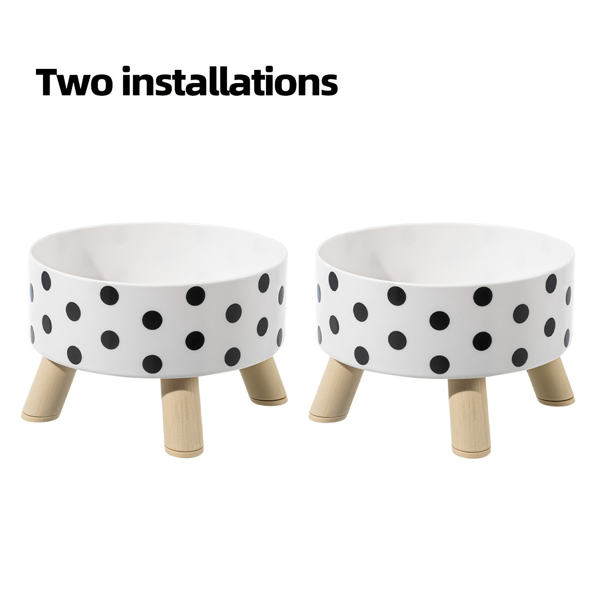 A Set of Two Vibrant Polka Dot Pet Dishes, Fashionable And Chic, Featuring Elevated Neck Support for Cats, Suitable for Feeding, And Collapsible Bowls for Dogs