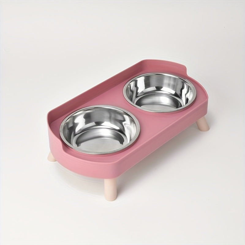 [Non-Slip Dual Bowl] 2-in-1 Cat Feeder & Water Dispenser - Stainless Steel Non-Slip Dual Bowl, Easy-Clean Pet Food & Water Dispenser with Cute Cat Design, Multiple Colors for Healthy Cat Diet, Cat Feeder And Water Dispenser,