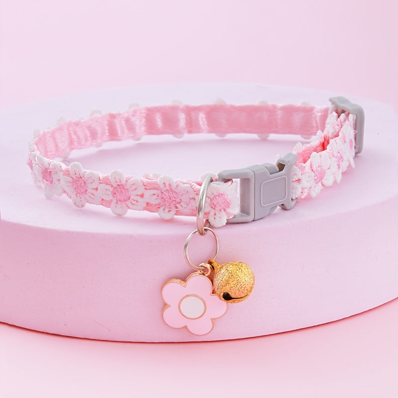 Adjustable Cat Collar with Pendant - 1pc Lace Pet Collar - Suitable for Small Cats and Dogs