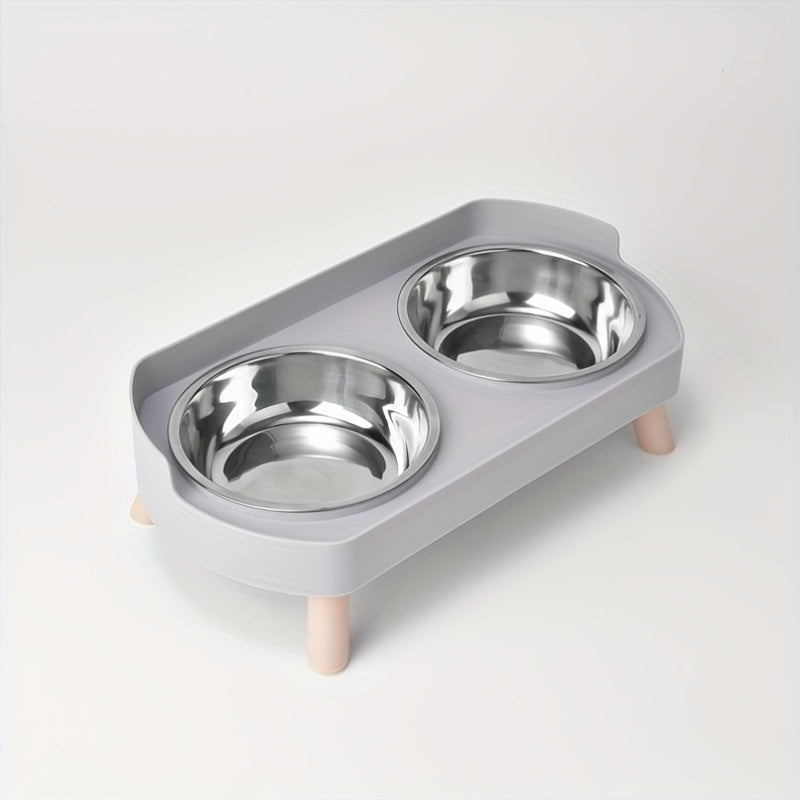 [Non-Slip Dual Bowl] 2-in-1 Cat Feeder & Water Dispenser - Stainless Steel Non-Slip Dual Bowl, Easy-Clean Pet Food & Water Dispenser with Cute Cat Design, Multiple Colors for Healthy Cat Diet, Cat Feeder And Water Dispenser,
