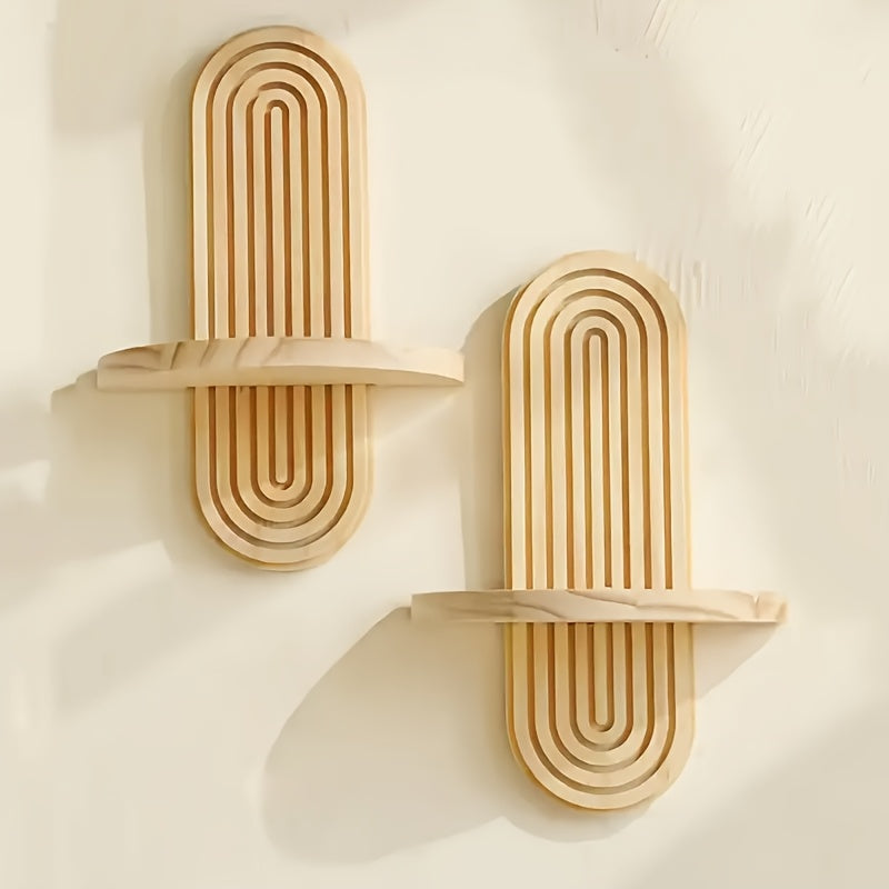 Minimalist Scandinavian Style - Bohemian Wooden Wall Shelves 2pcs - Floating Shelves with Natural Wood Finish - Space-Saving Storage Rack for Bathroom, Living Room