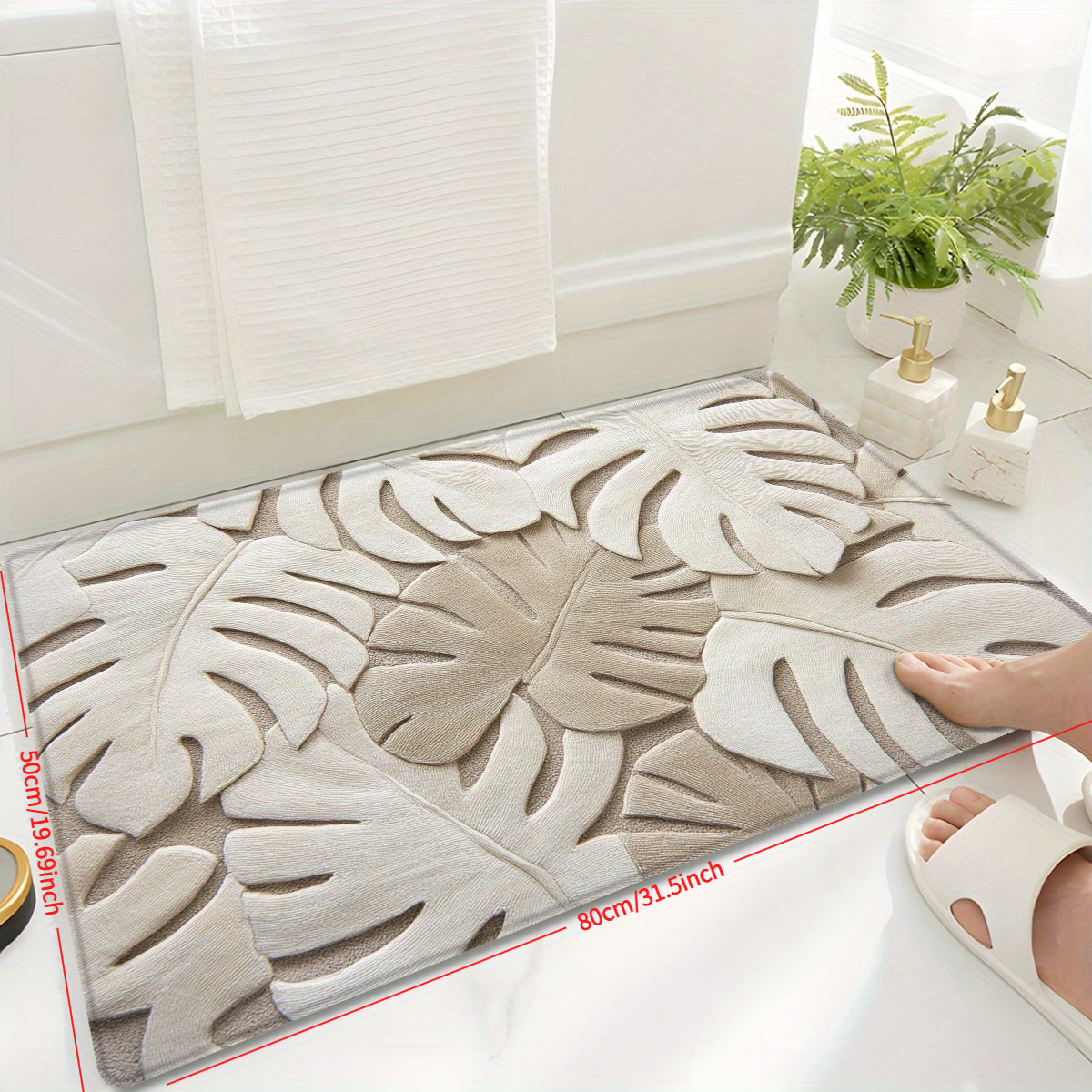 1pc Tropical Style Carved Leaf Pattern Doormat, Bath Mat, Non-Slip Bath Rug, Modern Home Decor Carpet, Bathtub Edge Mat