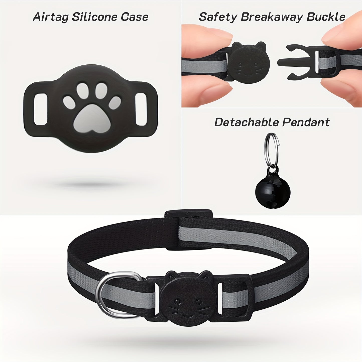 One Package for an Airtag Collar That Features a Breakaway Design with a Bell, a Reflective Kitten Collar with a Holder, Adjustable from 7 to 12 Inches, Equipped with a Safety Buckle Suitable for Both Male And Female Cats, Id