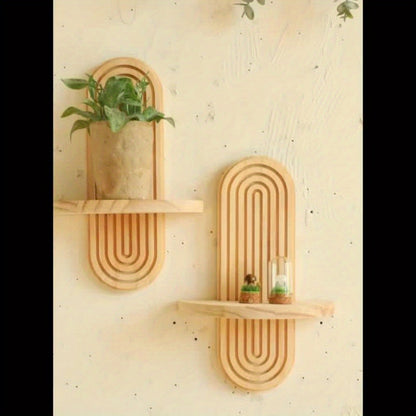 Minimalist Scandinavian Style - Bohemian Wooden Wall Shelves 2pcs - Floating Shelves with Natural Wood Finish - Space-Saving Storage Rack for Bathroom, Living Room