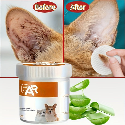 130 Count Aloe-Infused Pet Wipes for Dogs & Cats – Gentle Moisturizing Ear Cleaner & Eye Tear Stain Remover, Fragrance-Free Hypoallergenic Wipes, No Irritation, Soothes Dryness & Inflammation, All Breeds & Sizes, Pet Hygien