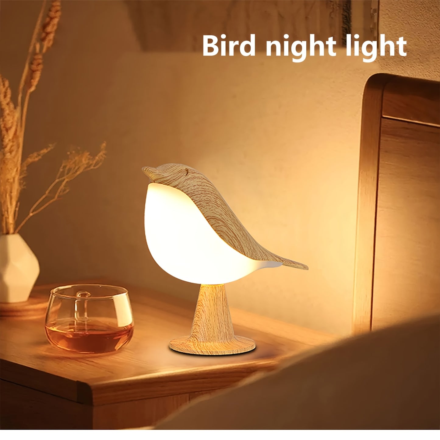A Charming Little Bird LED Bedside Lamp with Three Adjustable Settings, an Artistic Night Light That Is Rechargeable And Touch-Controlled, a Magpie Bird Night Light in Maple Leaf Color, Perfect As a Holiday Gift