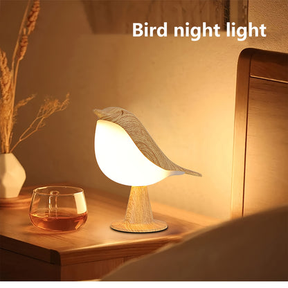 A Charming Little Bird LED Bedside Lamp with Three Adjustable Settings, an Artistic Night Light That Is Rechargeable And Touch-Controlled, a Magpie Bird Night Light in Maple Leaf Color, Perfect As a Holiday Gift