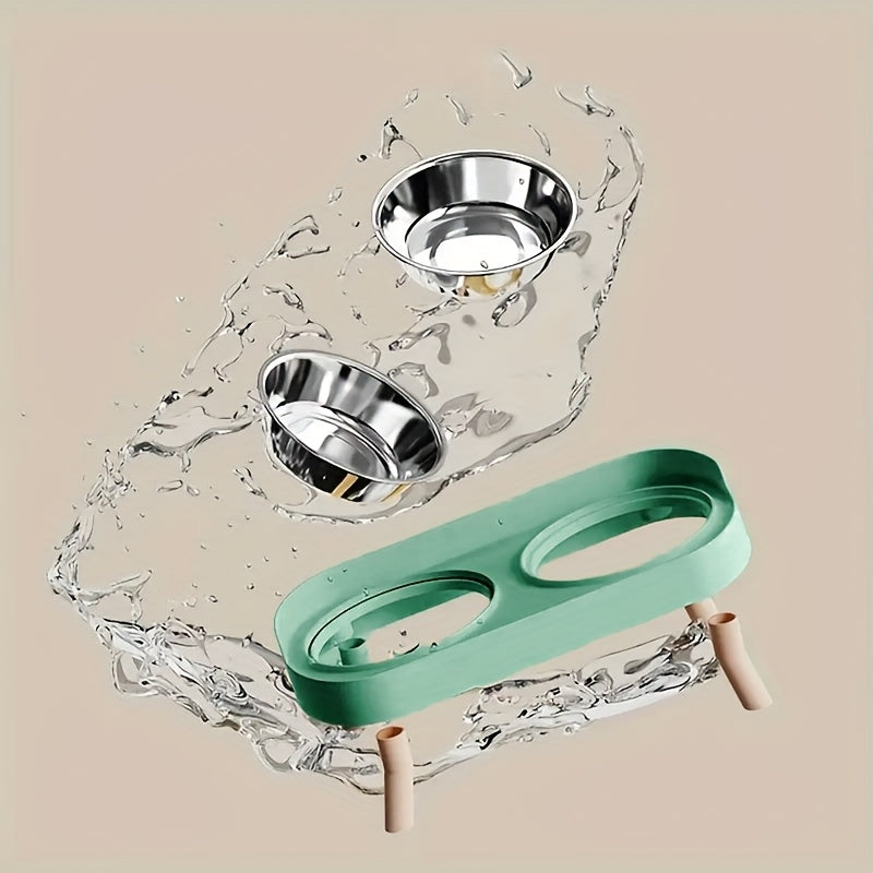 [Non-Slip Dual Bowl] 2-in-1 Cat Feeder & Water Dispenser - Stainless Steel Non-Slip Dual Bowl, Easy-Clean Pet Food & Water Dispenser with Cute Cat Design, Multiple Colors for Healthy Cat Diet, Cat Feeder And Water Dispenser,