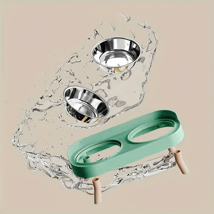 [Non-Slip Dual Bowl] 2-in-1 Cat Feeder & Water Dispenser - Stainless Steel Non-Slip Dual Bowl, Easy-Clean Pet Food & Water Dispenser with Cute Cat Design, Multiple Colors for Healthy Cat Diet, Cat Feeder And Water Dispenser,