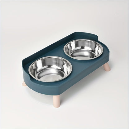 [Non-Slip Dual Bowl] 2-in-1 Cat Feeder & Water Dispenser - Stainless Steel Non-Slip Dual Bowl, Easy-Clean Pet Food & Water Dispenser with Cute Cat Design, Multiple Colors for Healthy Cat Diet, Cat Feeder And Water Dispenser,