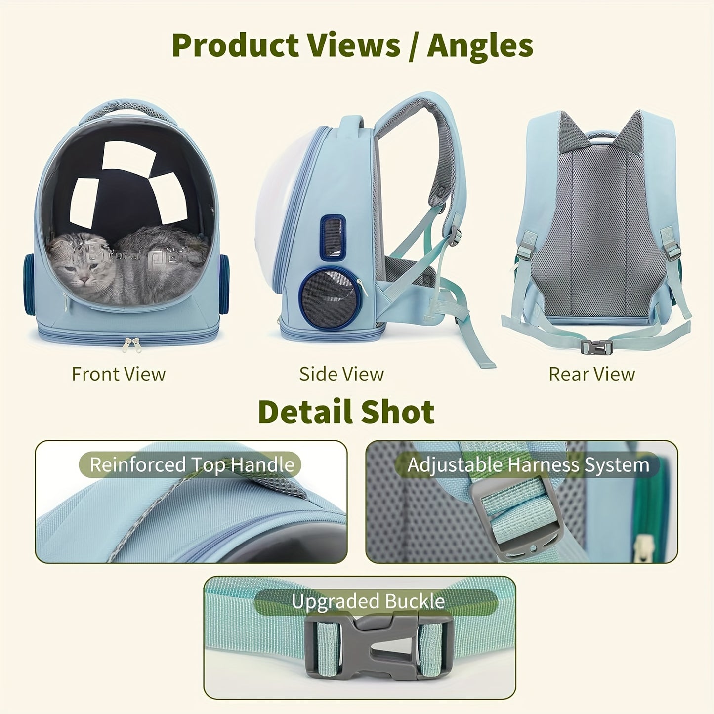 Pet Backpack for Cats, Featuring a Transparent Space Capsule Design, Safety Hook, And Breathable Material. Ideal for Small Dogs And for cats, Perfect for Travel, Hiking, Walking, And Camping. A Must-Have Accessory for Cat Own