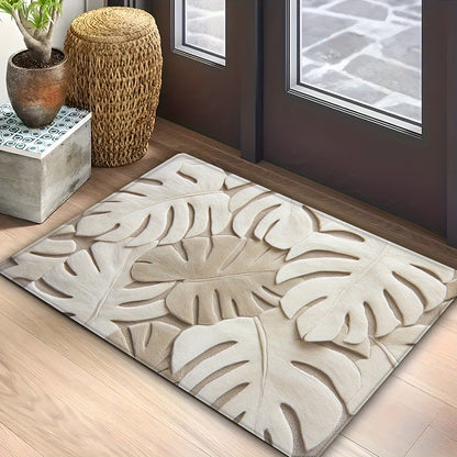 1pc Tropical Style Carved Leaf Pattern Doormat, Bath Mat, Non-Slip Bath Rug, Modern Home Decor Carpet, Bathtub Edge Mat