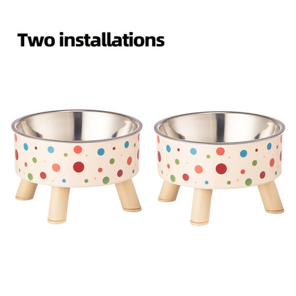 A Set of Two Vibrant Polka Dot Pet Dishes, Fashionable And Chic, Featuring Elevated Neck Support for Cats, Suitable for Feeding, And Collapsible Bowls for Dogs