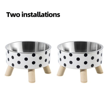 A Set of Two Vibrant Polka Dot Pet Dishes, Fashionable And Chic, Featuring Elevated Neck Support for Cats, Suitable for Feeding, And Collapsible Bowls for Dogs