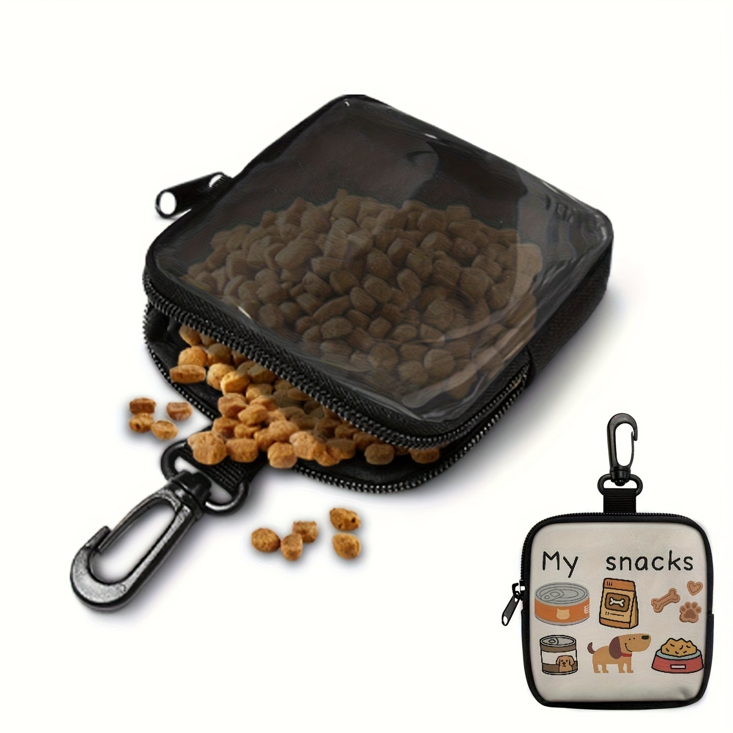 1pc Dog Print Snack Bag with Hook & Zipper - Pet Training Set for Puppy Training, Dog Food Storage, and Outdoor Walks, Durable Polyester, Cute Dog Design, Perfect for Dog Owners, Dog Treat Pouch, Dog Walking Essentials | Play