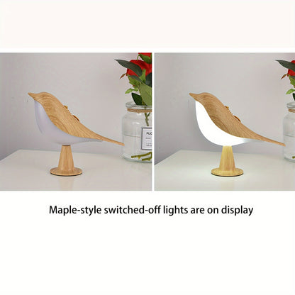 A Charming Little Bird LED Bedside Lamp with Three Adjustable Settings, an Artistic Night Light That Is Rechargeable And Touch-Controlled, a Magpie Bird Night Light in Maple Leaf Color, Perfect As a Holiday Gift