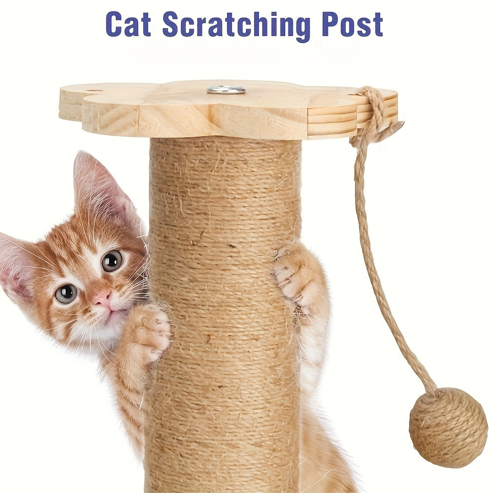 This Is a Multifunctional Wooden Scratching Post for Indoor for cats, Featuring a Tall Design, a Two-Level Track Ball, an Interactive Feather Toy, And Hanging Balls. It'S Durable And Mess-Free, Making It Ideal for Both Kitten
