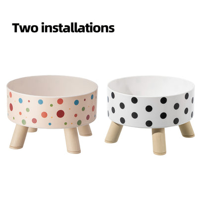 A Set of Two Vibrant Polka Dot Pet Dishes, Fashionable And Chic, Featuring Elevated Neck Support for Cats, Suitable for Feeding, And Collapsible Bowls for Dogs