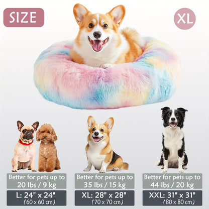 Calming Dog & Cat Bed, Donut Cuddler Warming Cozy Soft Round Bed, Fluffy Faux Fur Plush Cushion Bed For Small Medium And Large Dogs And Cats (16"/20"/24"/28"/31"/39") Christmas Gift