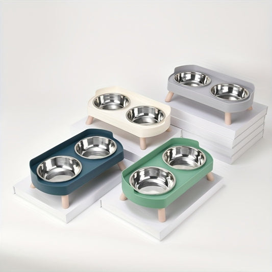 [Non-Slip Dual Bowl] 2-in-1 Cat Feeder & Water Dispenser - Stainless Steel Non-Slip Dual Bowl, Easy-Clean Pet Food & Water Dispenser with Cute Cat Design, Multiple Colors for Healthy Cat Diet, Cat Feeder And Water Dispenser,