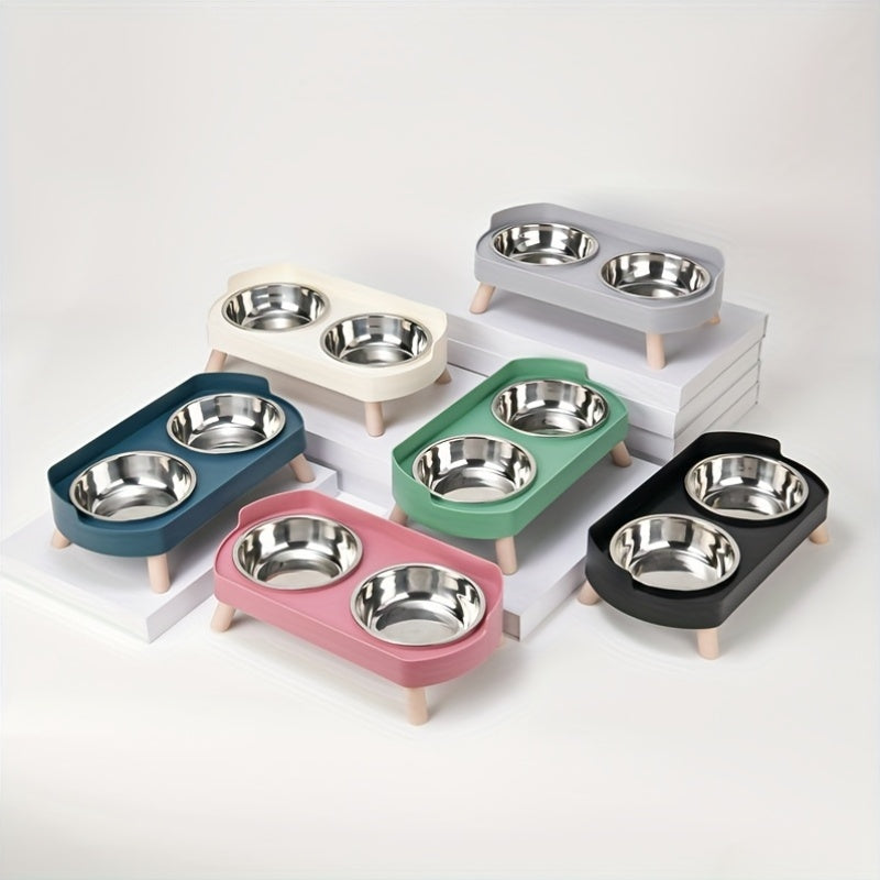 [Non-Slip Dual Bowl] 2-in-1 Cat Feeder & Water Dispenser - Stainless Steel Non-Slip Dual Bowl, Easy-Clean Pet Food & Water Dispenser with Cute Cat Design, Multiple Colors for Healthy Cat Diet, Cat Feeder And Water Dispenser,
