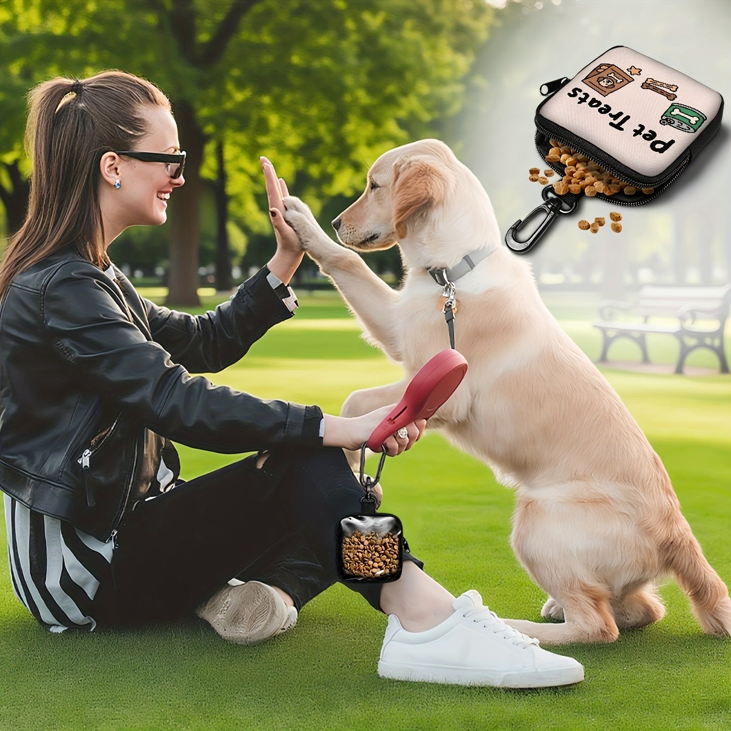 1pc Dog Print Snack Bag with Hook & Zipper - Pet Training Set for Puppy Training, Dog Food Storage, and Outdoor Walks, Durable Polyester, Cute Dog Design, Perfect for Dog Owners, Dog Treat Pouch, Dog Walking Essentials | Play