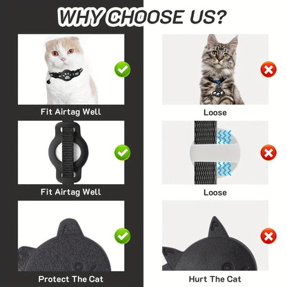 One Package for an Airtag Collar That Features a Breakaway Design with a Bell, a Reflective Kitten Collar with a Holder, Adjustable from 7 to 12 Inches, Equipped with a Safety Buckle Suitable for Both Male And Female Cats, Id