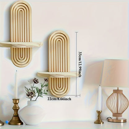 Minimalist Scandinavian Style - Bohemian Wooden Wall Shelves 2pcs - Floating Shelves with Natural Wood Finish - Space-Saving Storage Rack for Bathroom, Living Room