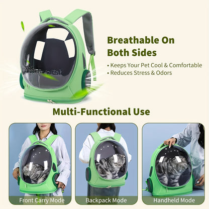 Pet Backpack for Cats, Featuring a Transparent Space Capsule Design, Safety Hook, And Breathable Material. Ideal for Small Dogs And for cats, Perfect for Travel, Hiking, Walking, And Camping. A Must-Have Accessory for Cat Own