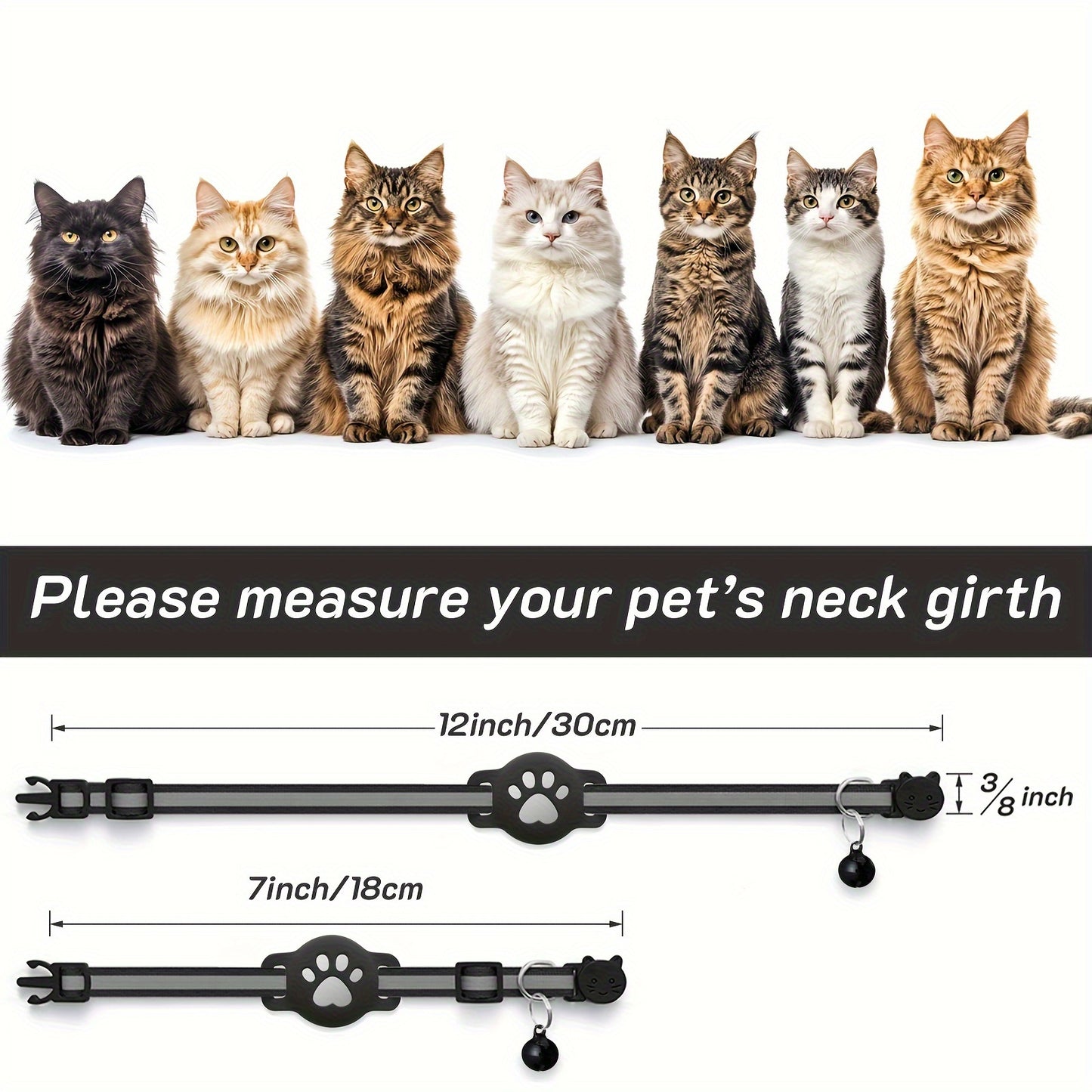 One Package for an Airtag Collar That Features a Breakaway Design with a Bell, a Reflective Kitten Collar with a Holder, Adjustable from 7 to 12 Inches, Equipped with a Safety Buckle Suitable for Both Male And Female Cats, Id