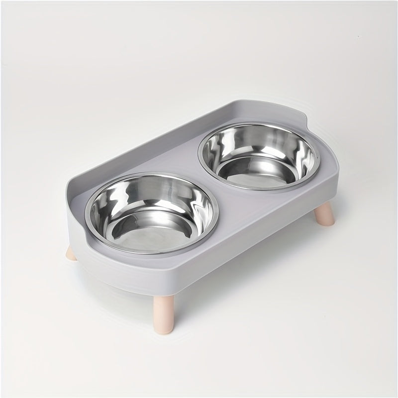 [Non-Slip Dual Bowl] 2-in-1 Cat Feeder & Water Dispenser - Stainless Steel Non-Slip Dual Bowl, Easy-Clean Pet Food & Water Dispenser with Cute Cat Design, Multiple Colors for Healthy Cat Diet, Cat Feeder And Water Dispenser,