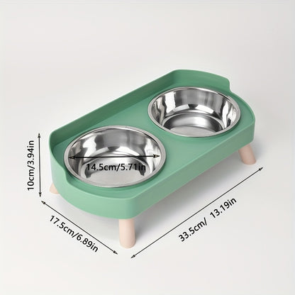 [Non-Slip Dual Bowl] 2-in-1 Cat Feeder & Water Dispenser - Stainless Steel Non-Slip Dual Bowl, Easy-Clean Pet Food & Water Dispenser with Cute Cat Design, Multiple Colors for Healthy Cat Diet, Cat Feeder And Water Dispenser,