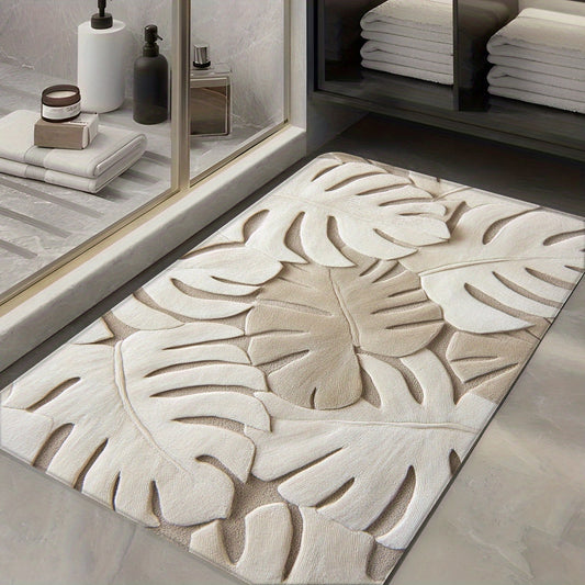 1pc Tropical Style Carved Leaf Pattern Doormat, Bath Mat, Non-Slip Bath Rug, Modern Home Decor Carpet, Bathtub Edge Mat