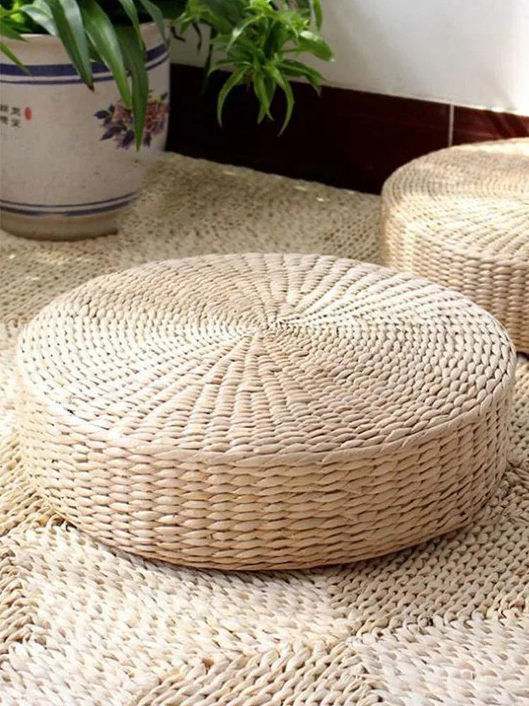 D5 Handmade Straw Futon Cushion Pony Mat Floor Mat Worship Buddha Bay Window Mat Round Japanese Solid Color Bay Window Pad Mat