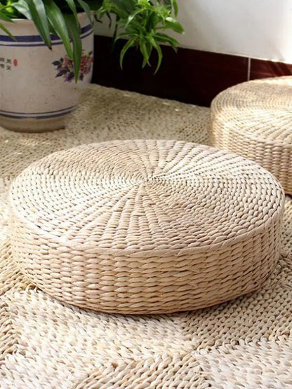 D5 Handmade Straw Futon Cushion Pony Mat Floor Mat Worship Buddha Bay Window Mat Round Japanese Solid Color Bay Window Pad Mat