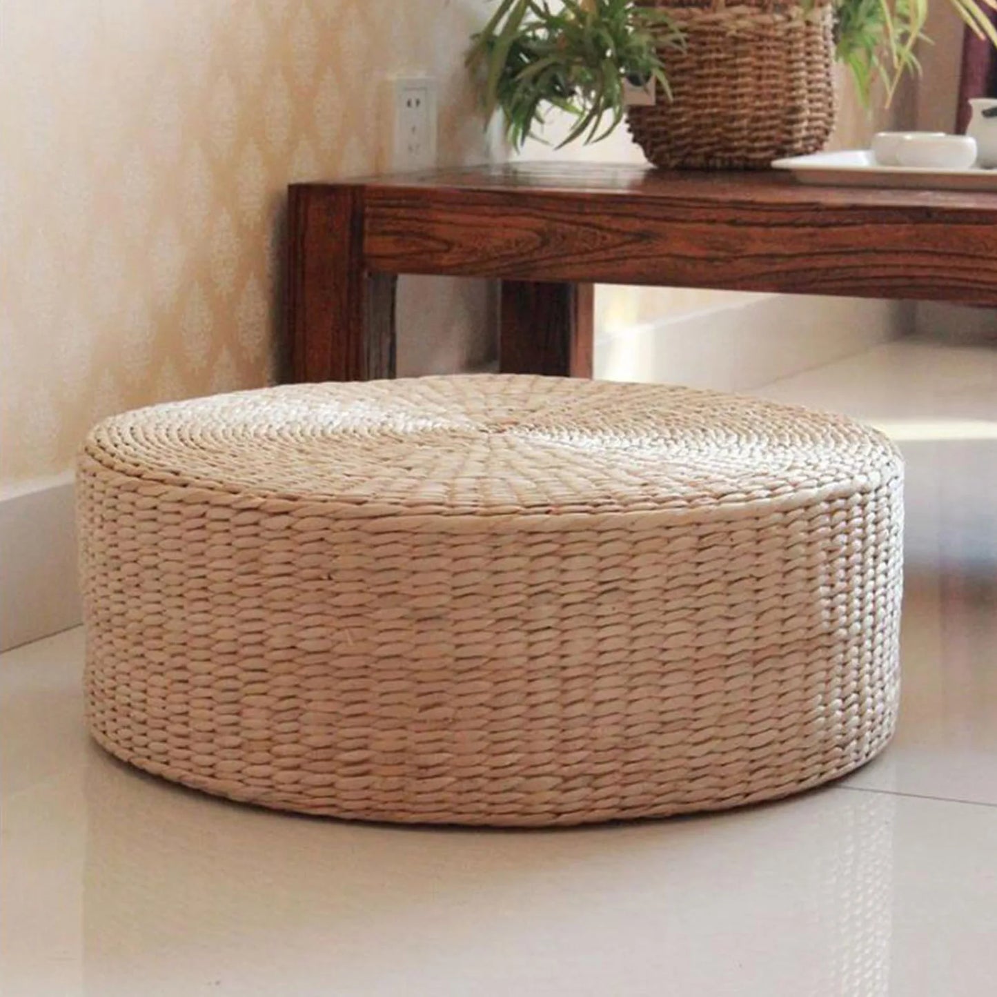 D5 Handmade Straw Futon Cushion Pony Mat Floor Mat Worship Buddha Bay Window Mat Round Japanese Solid Color Bay Window Pad Mat