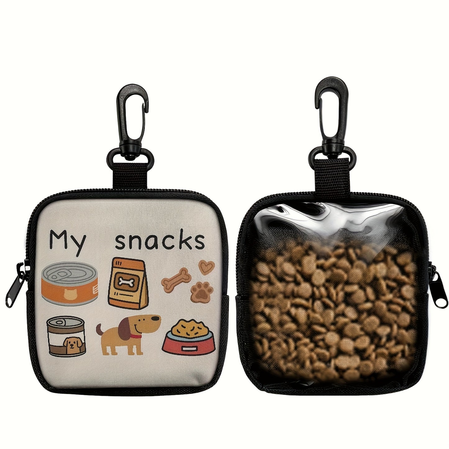 1pc Dog Print Snack Bag with Hook & Zipper - Pet Training Set for Puppy Training, Dog Food Storage, and Outdoor Walks, Durable Polyester, Cute Dog Design, Perfect for Dog Owners, Dog Treat Pouch, Dog Walking Essentials | Play