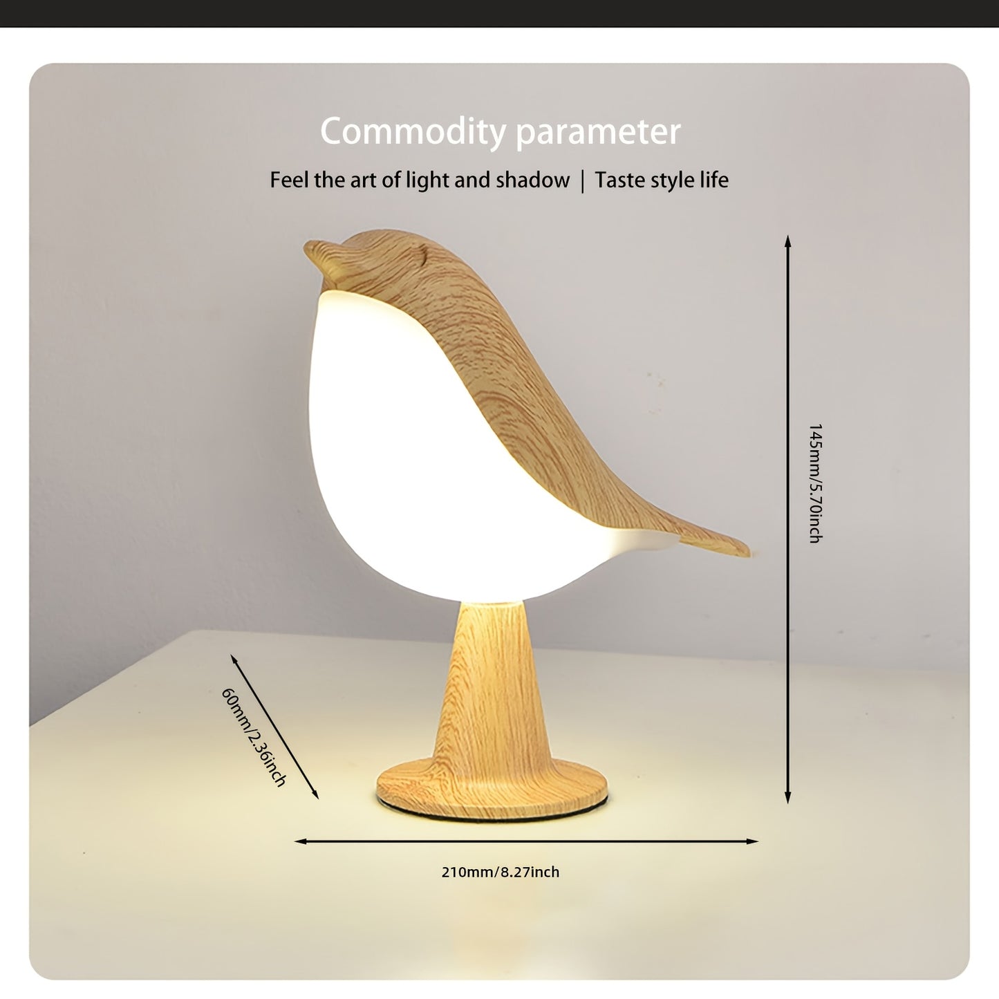 A Charming Little Bird LED Bedside Lamp with Three Adjustable Settings, an Artistic Night Light That Is Rechargeable And Touch-Controlled, a Magpie Bird Night Light in Maple Leaf Color, Perfect As a Holiday Gift