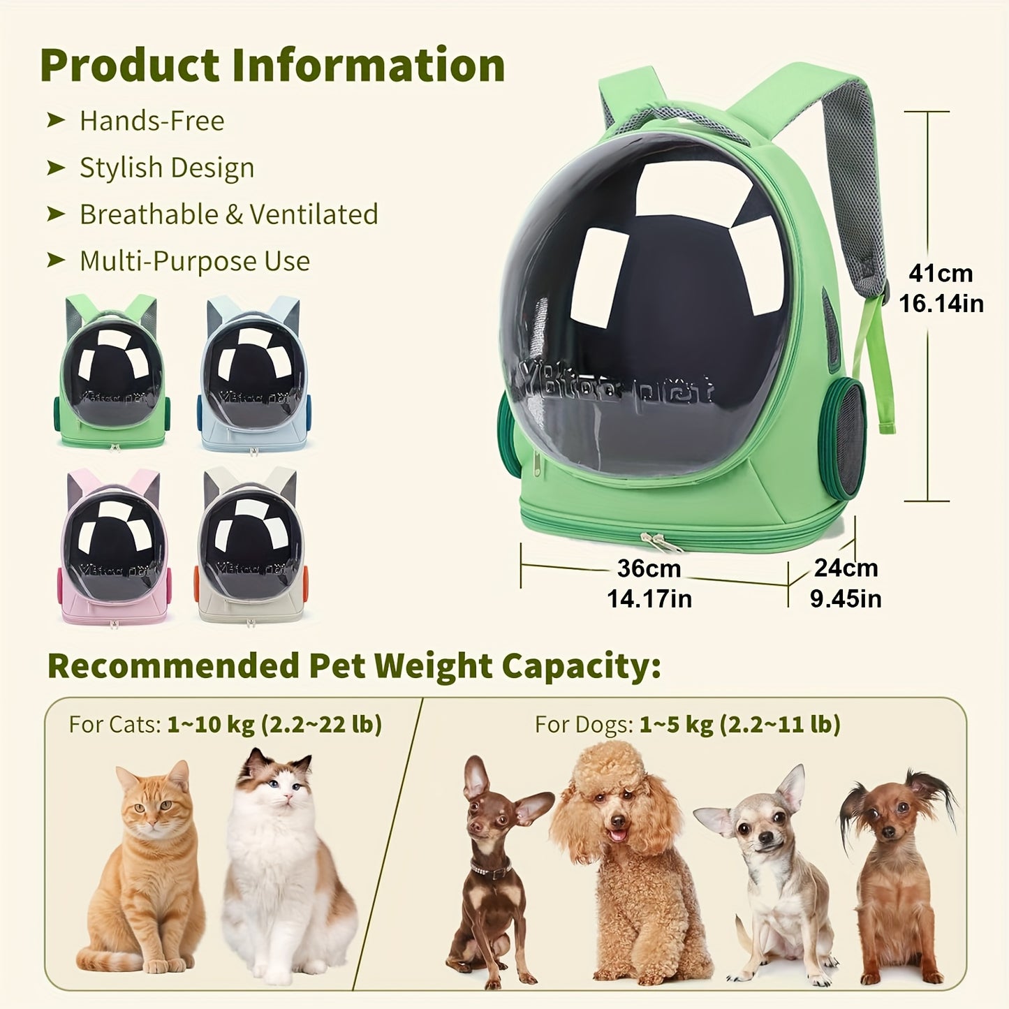 Pet Backpack for Cats, Featuring a Transparent Space Capsule Design, Safety Hook, And Breathable Material. Ideal for Small Dogs And for cats, Perfect for Travel, Hiking, Walking, And Camping. A Must-Have Accessory for Cat Own