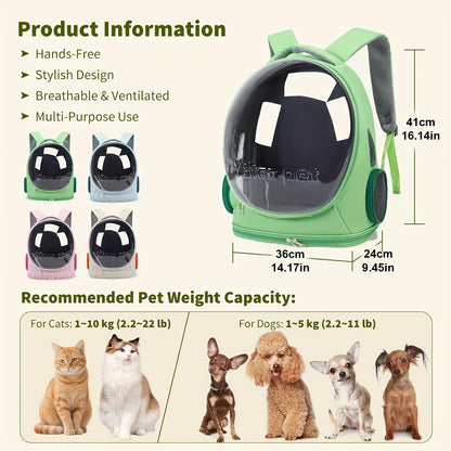 Pet Backpack for Cats, Featuring a Transparent Space Capsule Design, Safety Hook, And Breathable Material. Ideal for Small Dogs And for cats, Perfect for Travel, Hiking, Walking, And Camping. A Must-Have Accessory for Cat Own