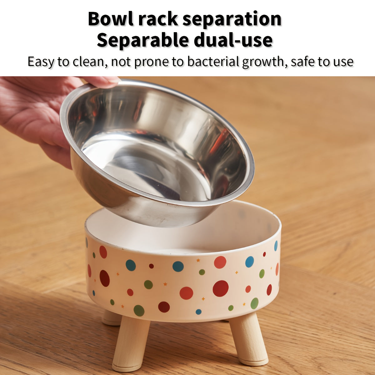 A Set of Two Vibrant Polka Dot Pet Dishes, Fashionable And Chic, Featuring Elevated Neck Support for Cats, Suitable for Feeding, And Collapsible Bowls for Dogs