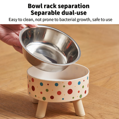 A Set of Two Vibrant Polka Dot Pet Dishes, Fashionable And Chic, Featuring Elevated Neck Support for Cats, Suitable for Feeding, And Collapsible Bowls for Dogs
