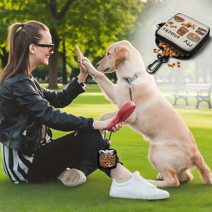1pc Dog Print Snack Bag with Hook & Zipper - Pet Training Set for Puppy Training, Dog Food Storage, and Outdoor Walks, Durable Polyester, Cute Dog Design, Perfect for Dog Owners, Dog Treat Pouch, Dog Walking Essentials | Play