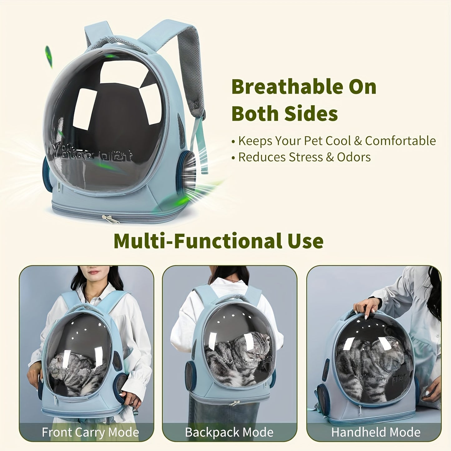 Pet Backpack for Cats, Featuring a Transparent Space Capsule Design, Safety Hook, And Breathable Material. Ideal for Small Dogs And for cats, Perfect for Travel, Hiking, Walking, And Camping. A Must-Have Accessory for Cat Own