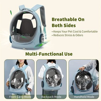 Pet Backpack for Cats, Featuring a Transparent Space Capsule Design, Safety Hook, And Breathable Material. Ideal for Small Dogs And for cats, Perfect for Travel, Hiking, Walking, And Camping. A Must-Have Accessory for Cat Own